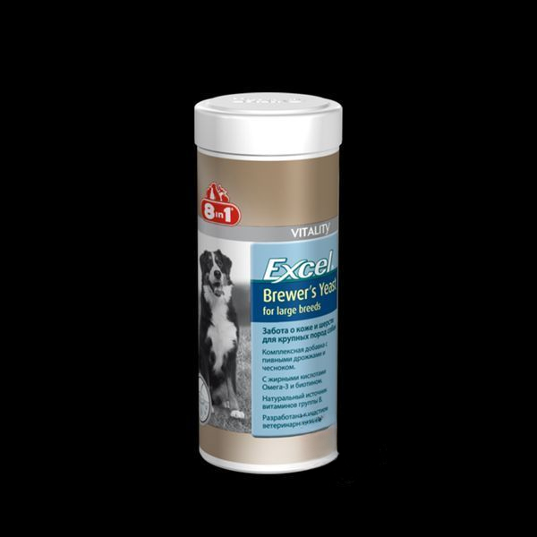Вітаміни 8in1 Excel Brewers Yeast Large Breed для собак великих порід, пивні дріжджі з часником, для шкіри та шерсті, 80 шт