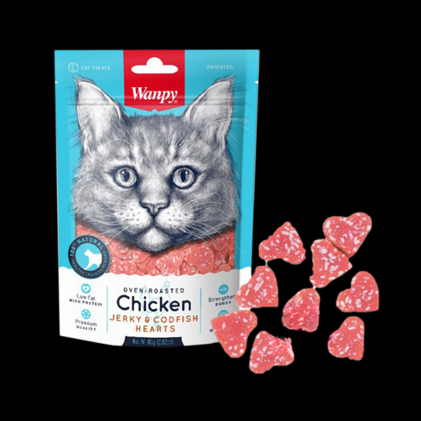 Wanpy Chicken Jerky & Codfish Hearts Сердечка з куркою та тріскою для котів