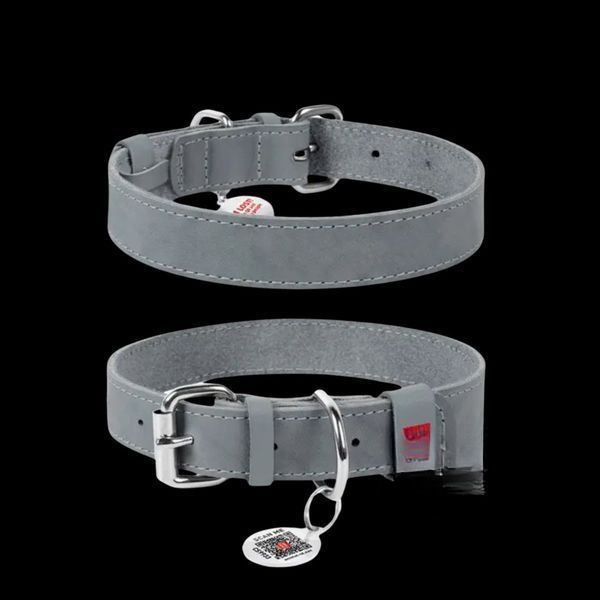 Нашийник для собак шкіряний Collar WAUDOG Classic, M, Ш 35 мм, Дов 46-60 см сірий