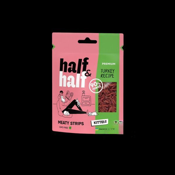 Ласощі для кошенят Half&Half у формі м'ясних шматочків з індичкою, 50 г