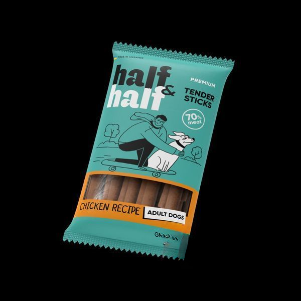 Ласощі для собак Half&Half у формі м'ясних паличок з куркою, 100 г