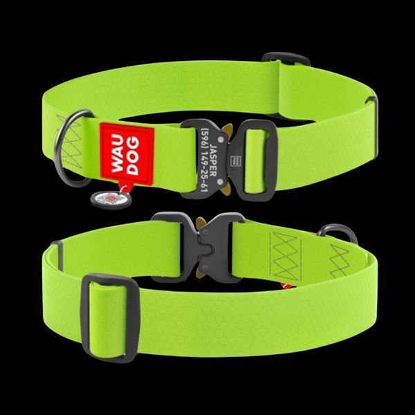 Нашийник для собак водостійкий WAUDOG Waterproof з QR паспортом, металева пряжка-фастекс, салатовий , розмір XXL (ш 40 мм, д 46-70 см)