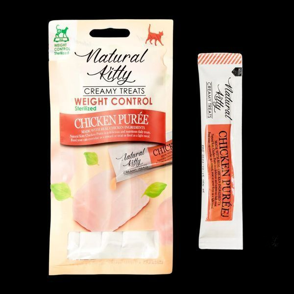 Natural Kitty Fuctional Creamy Treat Chicken Puree Weight Control/Sterilised - кремові ласощі для контролю ваги/для стерилізованих котів (куряче пюре) - 12 г/4 стіки
