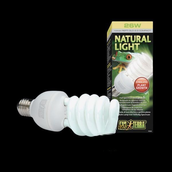 Лампа тераріумна Exo Terra Repti GLO 2.0 Natural Light для усіх видів рептилій та амфібій, люмінесцентна, 26 W, E27 (для опромінення)