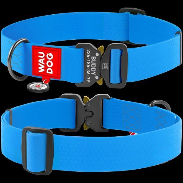 Нашийник для собак водостійкий WAUDOG Waterproof з QR паспортом, металева пряжка-фастекс, блакитний , розмір XXL (ш 40 мм, д 46-70 см)
