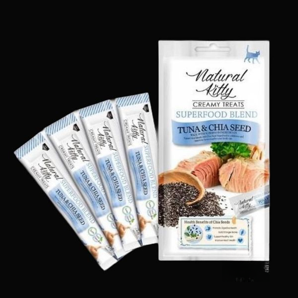 Крем-снек Natural Kitty Creamy Treats зі смаком тунця та чіа для котів, 4х12г