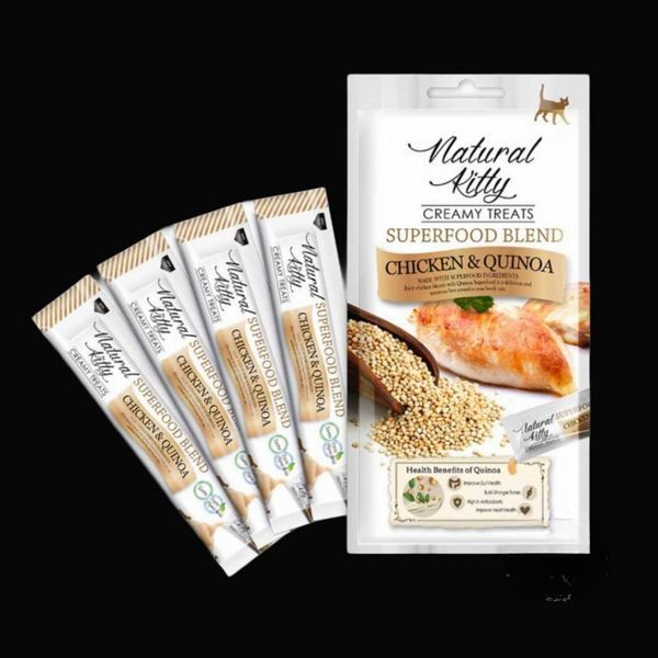 Крем-снеки Natural Kitty Creamy Treats з куркою та кіноа для кішок, 4х12 г