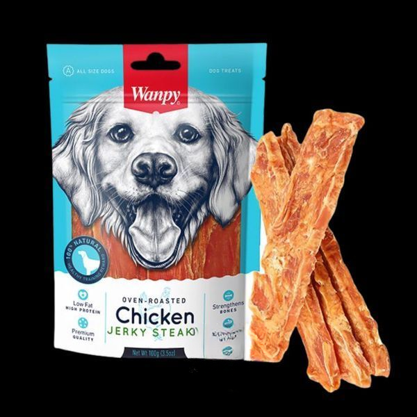 Wanpy Chicken Jerky Steaks ВАНПІ ФІЛЕ КУРКИ В’ЯЛЕНЕ СМУЖКИ ласощі для собак 100г