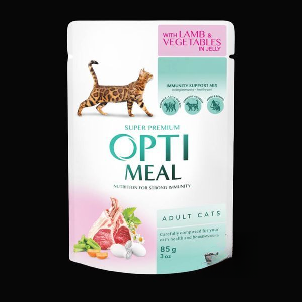 Optimeal Шматочки з ягням і овочами в желе для котів 85г