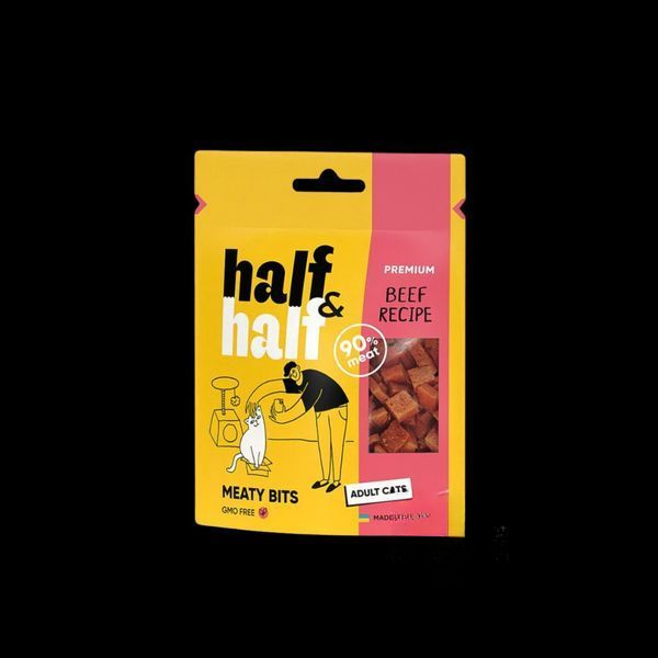 Ласощі для котів Half&Half у формі м'ясних шматочків з яловичиною, 50 г
