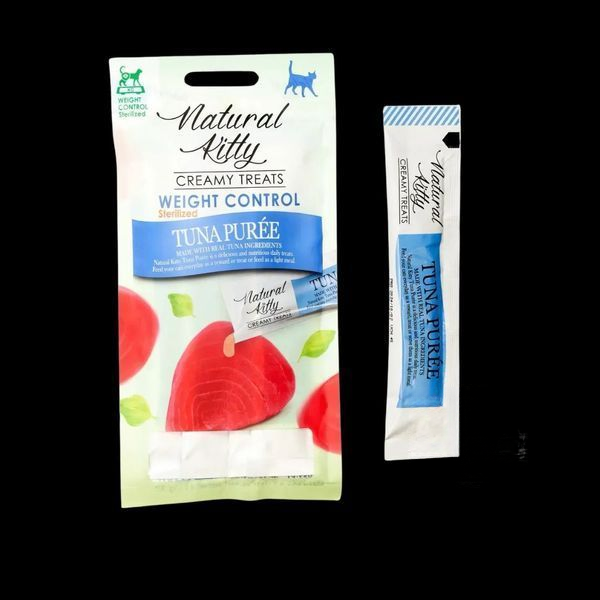 Natural Kitty Fuctional Creamy Treat Tuna Puree Weight Control/Sterilised - кремові ласощі для контролю ваги/для стерилізованих котів (пюре з тунця) - 12 г/4 стіки