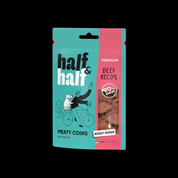 Ласощі для собак Half&Half у формі м'ясних монеток з яловичиною, 100 г