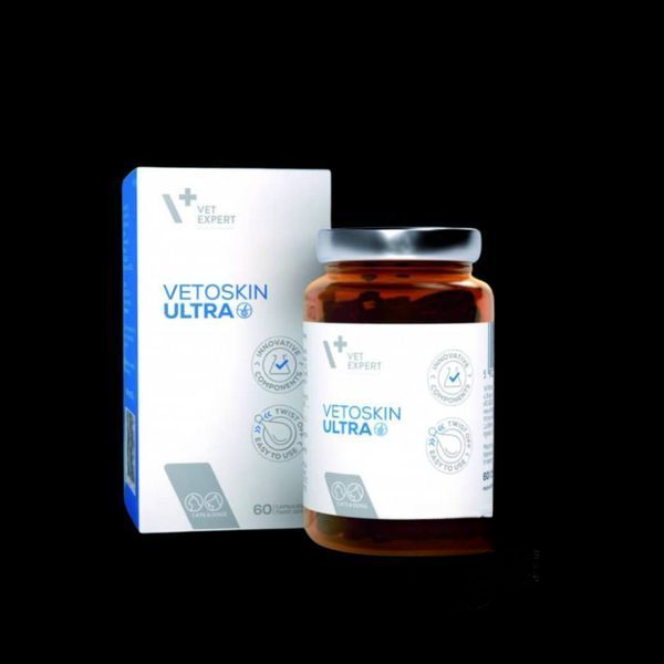 Vet Expert VetoSkin Ultra Харчова добавка для комплексної підтримки і регенерації шкіри і шерсті у котів і собак, 60 капс