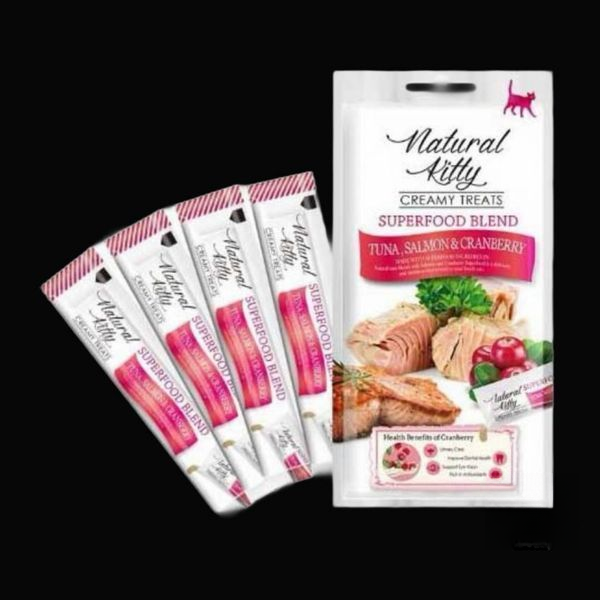 Крем-снеки Natural Kitty Creamy Treats з тунцем, лососем та журавлиною для кішок, 4х12 г