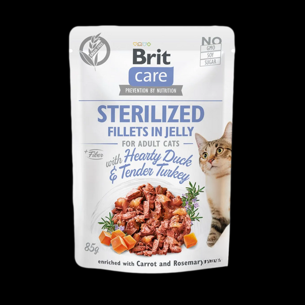 Brit Care Cat Fillets In Jelly з качкою та індичкою для стерилізованих котів