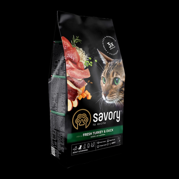 Сухий корм Savory для котів зі свіжим м’ясом індички та качкою 400г