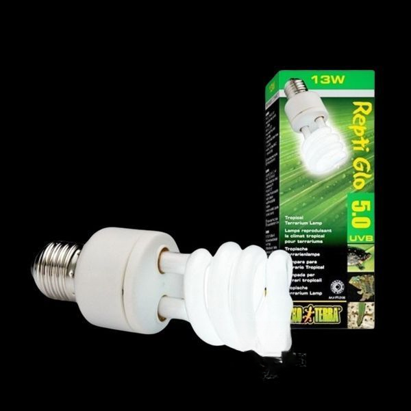 Лампа тераріумна Exo Terra Repti GLO 5.0 для тропічних рептилій, ультрафіолетова, люмінесцентна, 13 W, E27 (для опромінення)