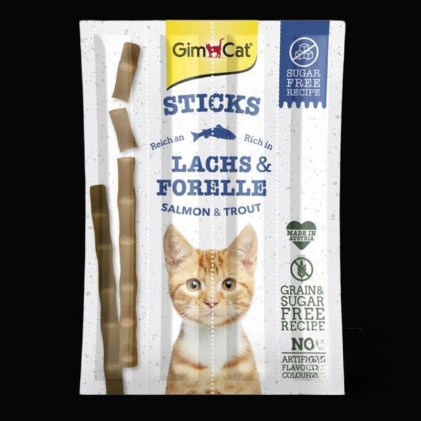 Ласощі GimCat для котів, палички з лососем та тріскою, 4 шт по 5 г