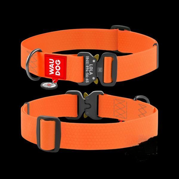 Нашийник для собак водостійкий WAUDOG Waterproof з QR паспортом, металева пряжка-фастекс, помаранчевий , розмір XXL (ш 40 мм, д 46-70 см)