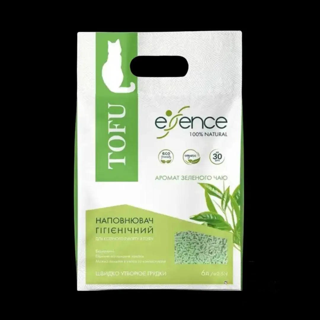 Наповнювач для котячого туалету Essence з тофу, з ароматом зеленого чаю, 6 л