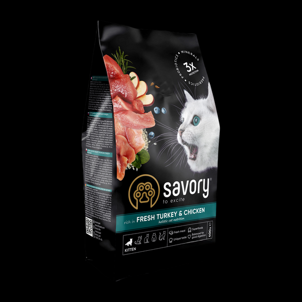 Сухий корм Savory для кошенят зі свіжим м’ясом індички та курки 2кг