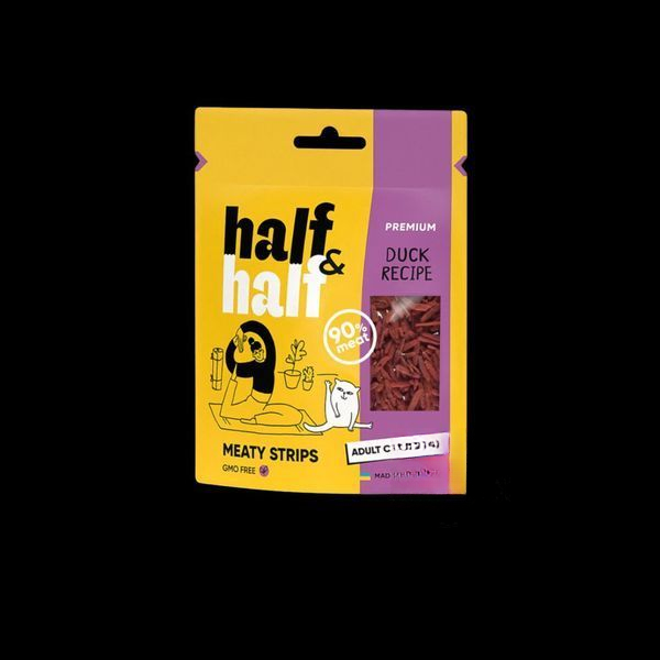 Ласощі для котів Half&Half у формі м'ясних смужечок з качкою, 50 г