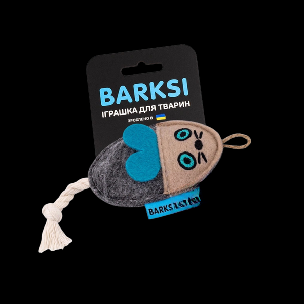 Іграшка для Котів Barksi Фетр Мишка з канатом Сіра